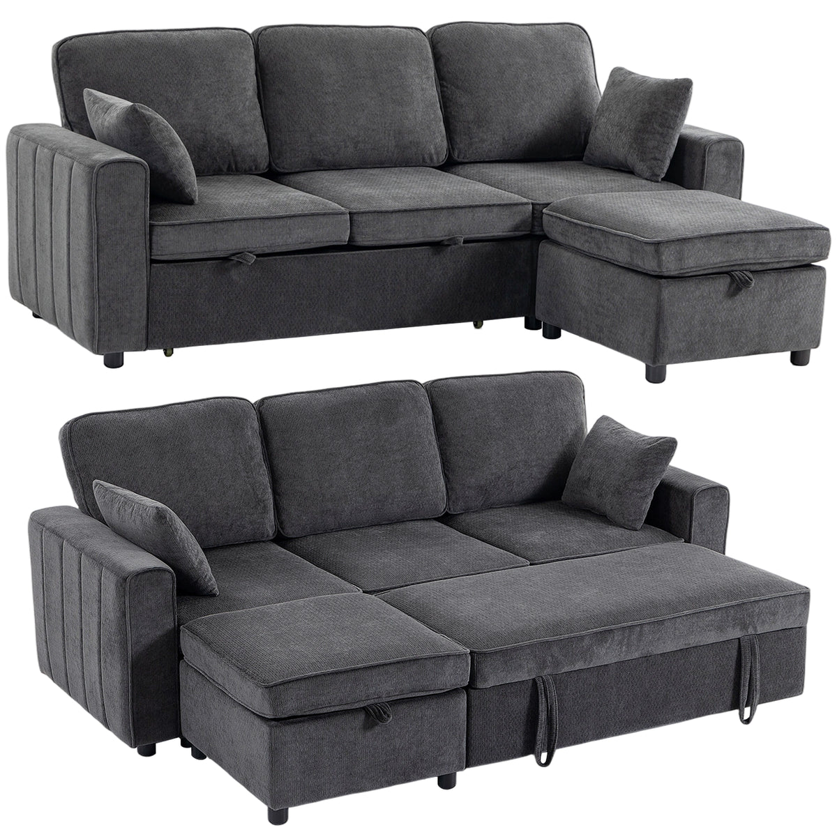 Modular Sleeper Sectional with Reversible Storage Ottoman