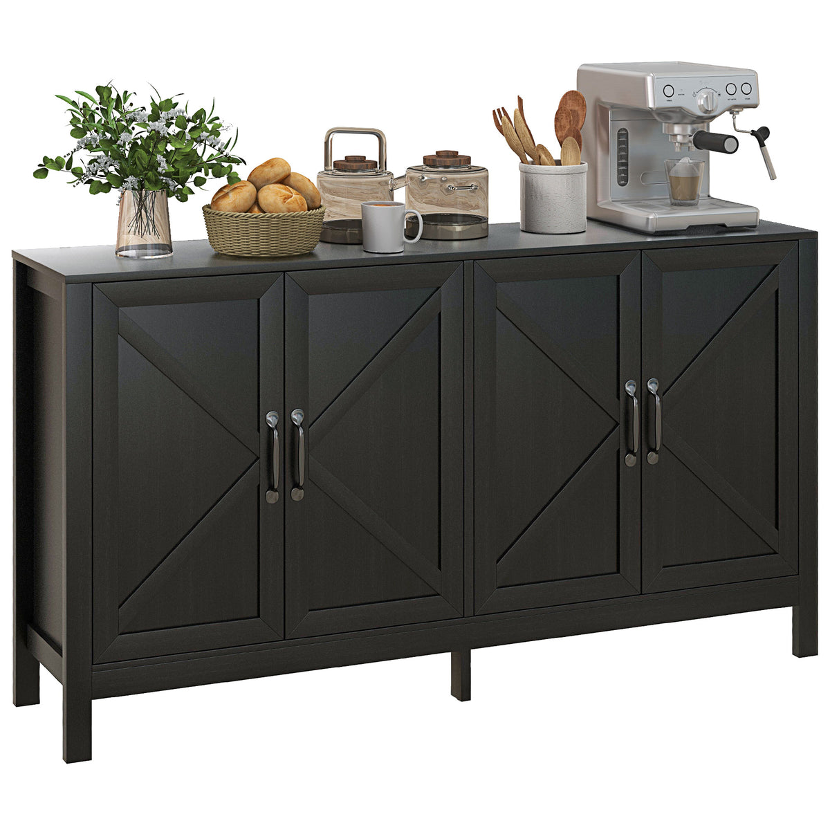 60" Sideboard Buffet with Barn Doors, Black Oak
