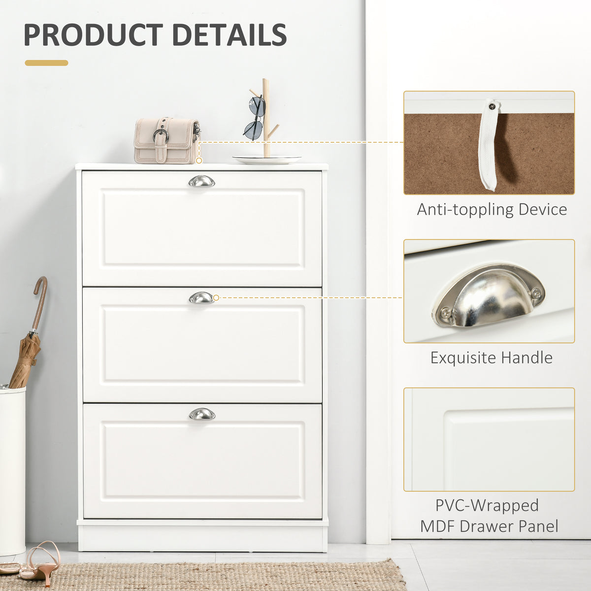 Shoe Cabinet with 3 Flip Drawers – 30"W x 46"H