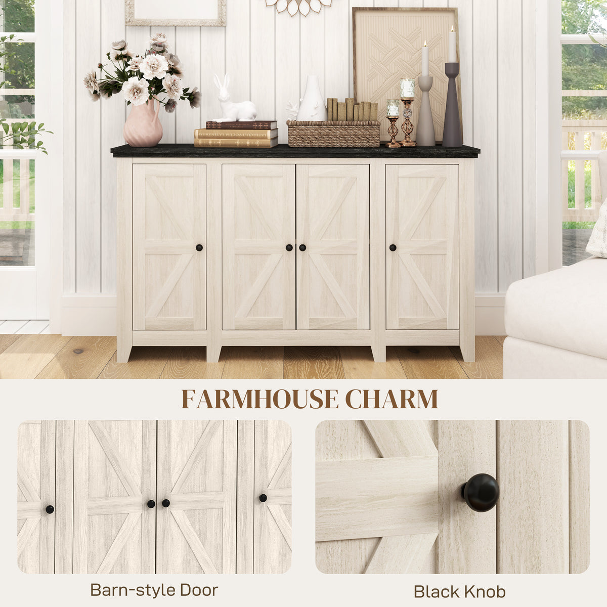 Buffet Cabinet with Adjustable Shelves – 47"W x 28"H