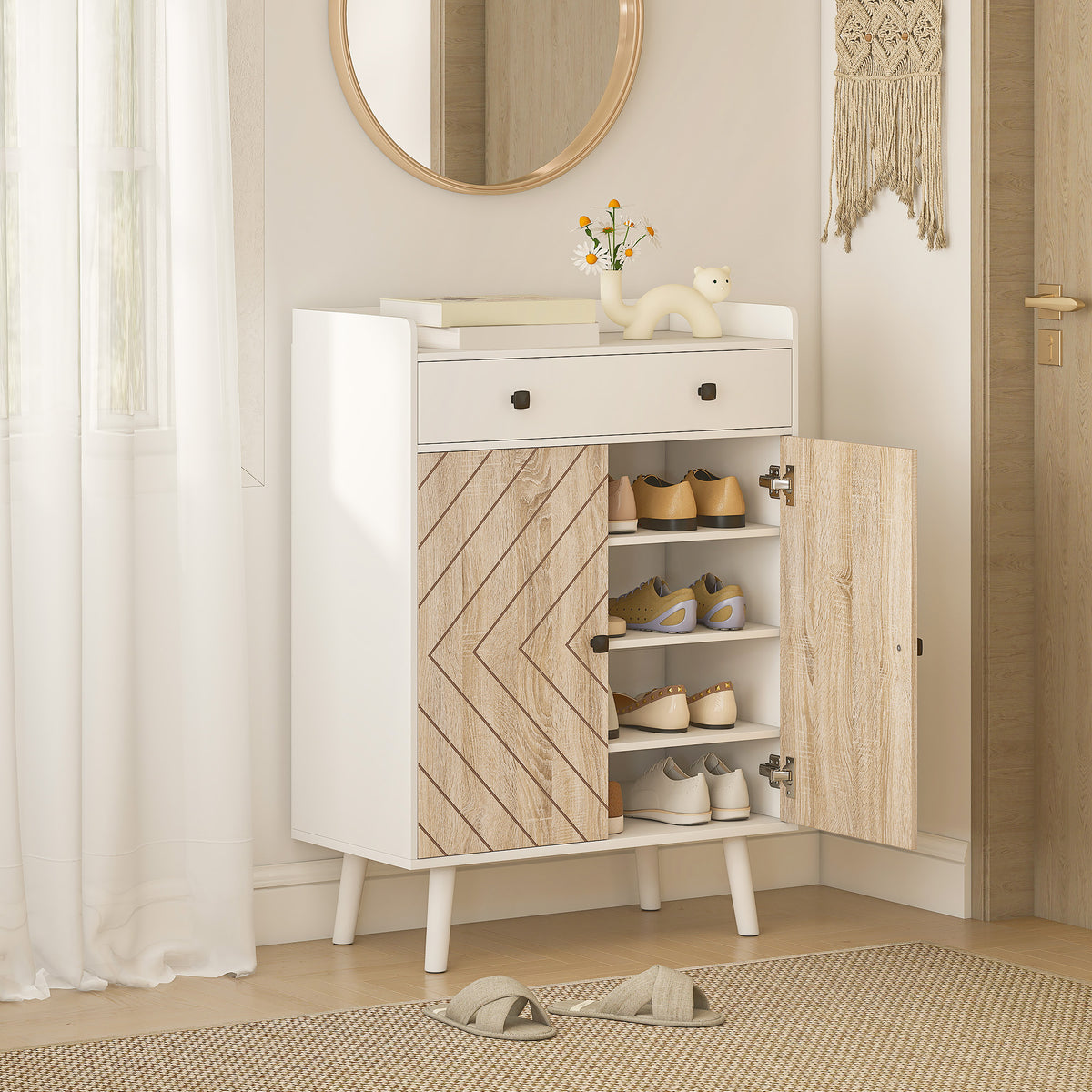 Modern Entryway Shoe Cabinet with Adjustable Shelves – 28"W x 38"H