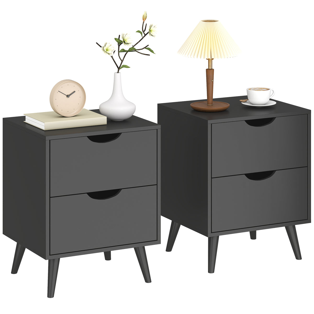 2-Drawer Nightstands with Pine Wood Legs, Set of 2 – 16"W x 20"H