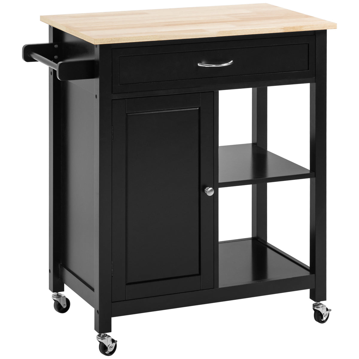 Rolling Kitchen Cart with Wood Top and Drawer – 33"W x 35"H