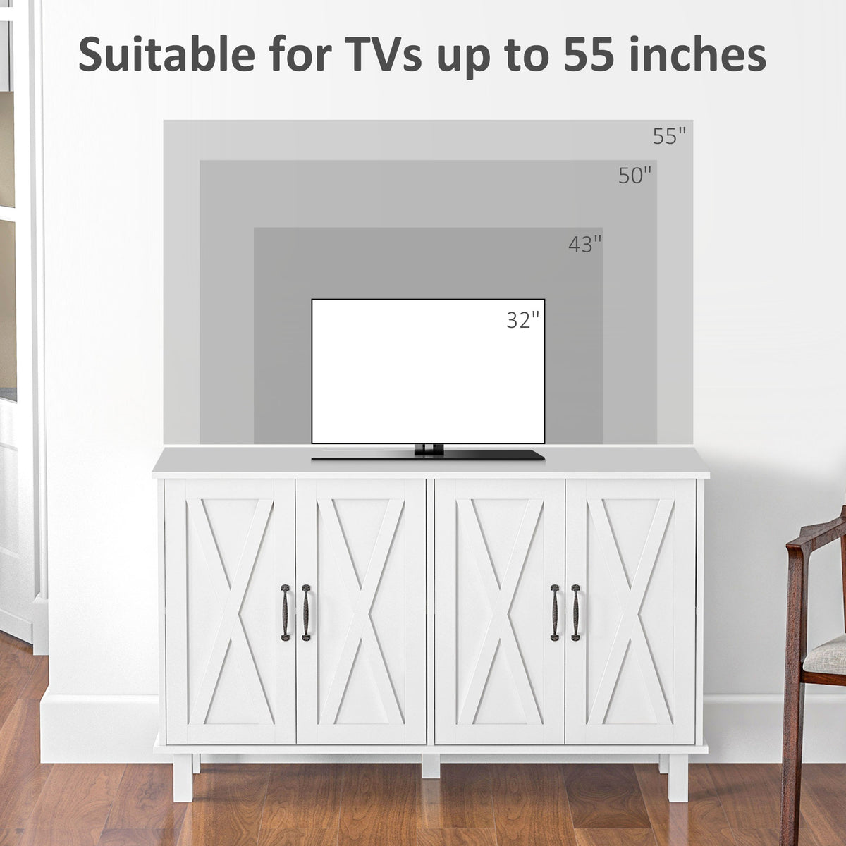 Kitchen Sideboard Cabinet with 4 Barn Doors and 2 Adjustable Shelves – 47"W x 30"H