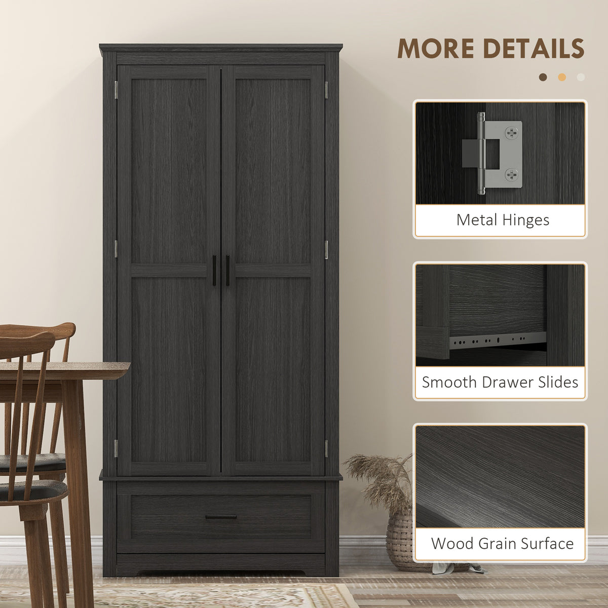 Tall Farmhouse Kitchen Pantry Cabinet with 2 Doors – 32"W x 69"H