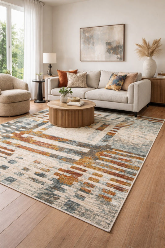 Distressed Jute Area Rug – Cream/Grey/Brown