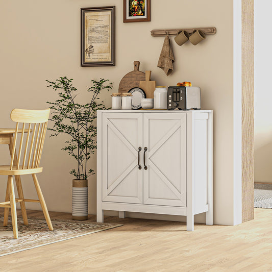 Kitchen Storage Cabinet with Barn Door and Adjustable Shelves – 32"W x 34"H