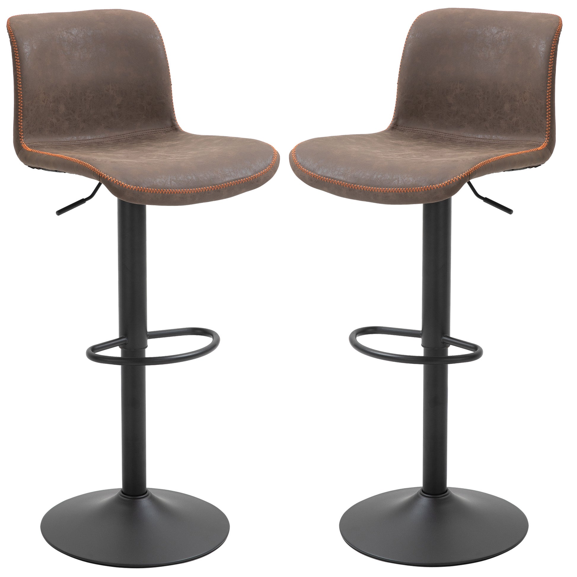 HOMCOM 2-Piece Swivel Brown PU Leather Adjustable Counter Height Bar Stools