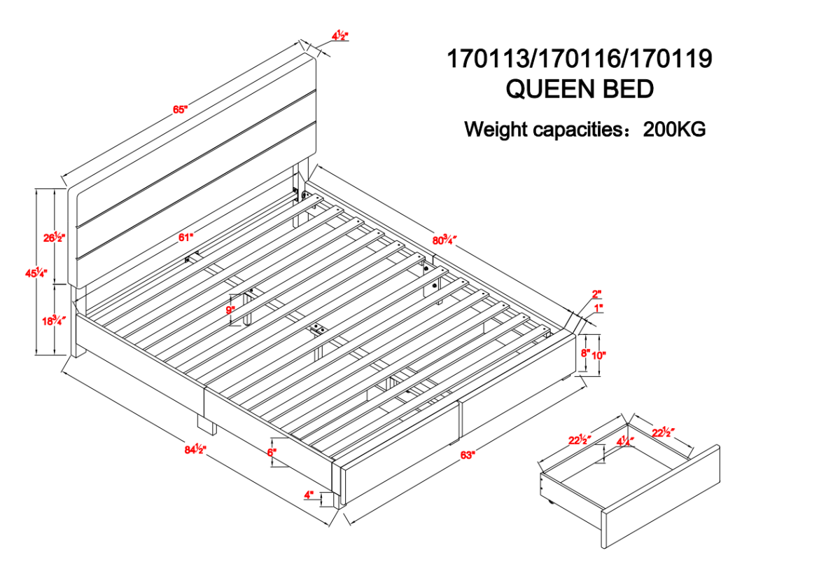QUEEN PLATFORM STORAGE BED - BLUE