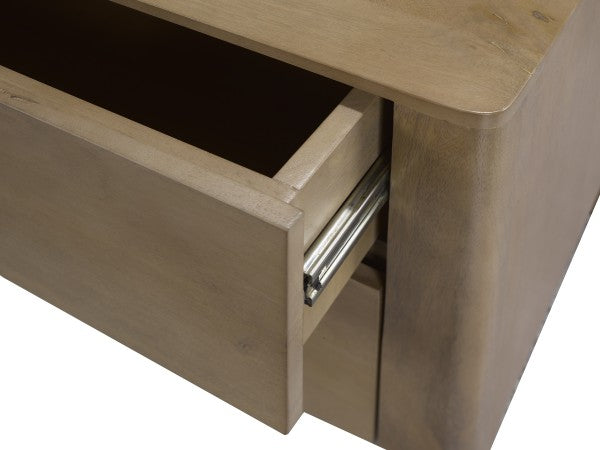 Brassex Mattie Solid Oak Nightstand with Two Push-Open Drawers