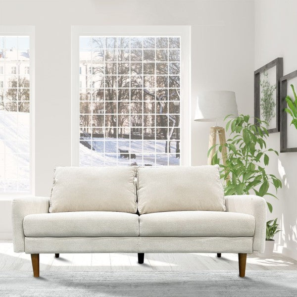 Modern Elegant Beige 3-Seater Sofa, Slim Arms, Splayed Legs