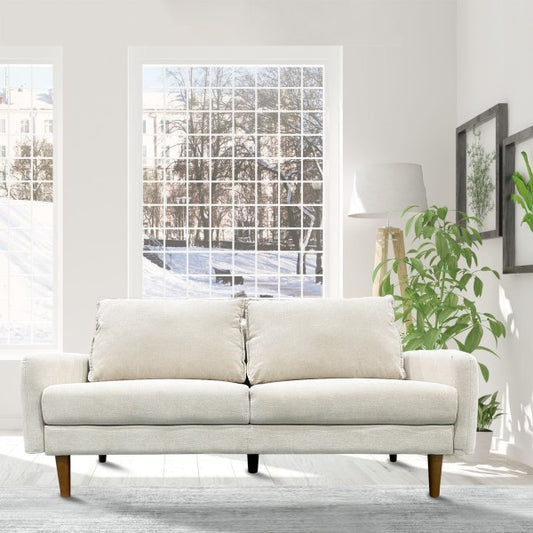 Modern Elegant Beige 3-Seater Sofa, Slim Arms, Splayed Legs