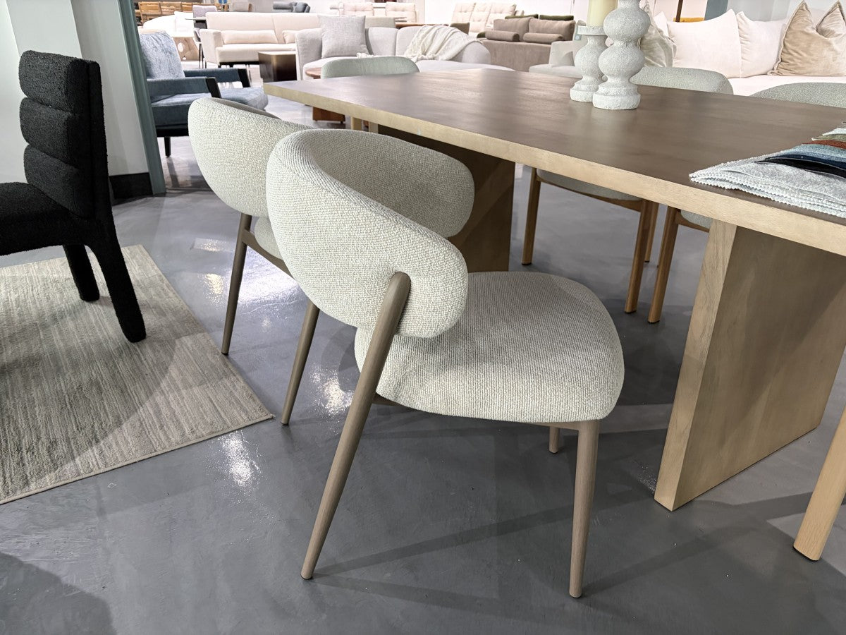 Curved Boucle Dining Chair, Set of 2 – Tobacco/Beige