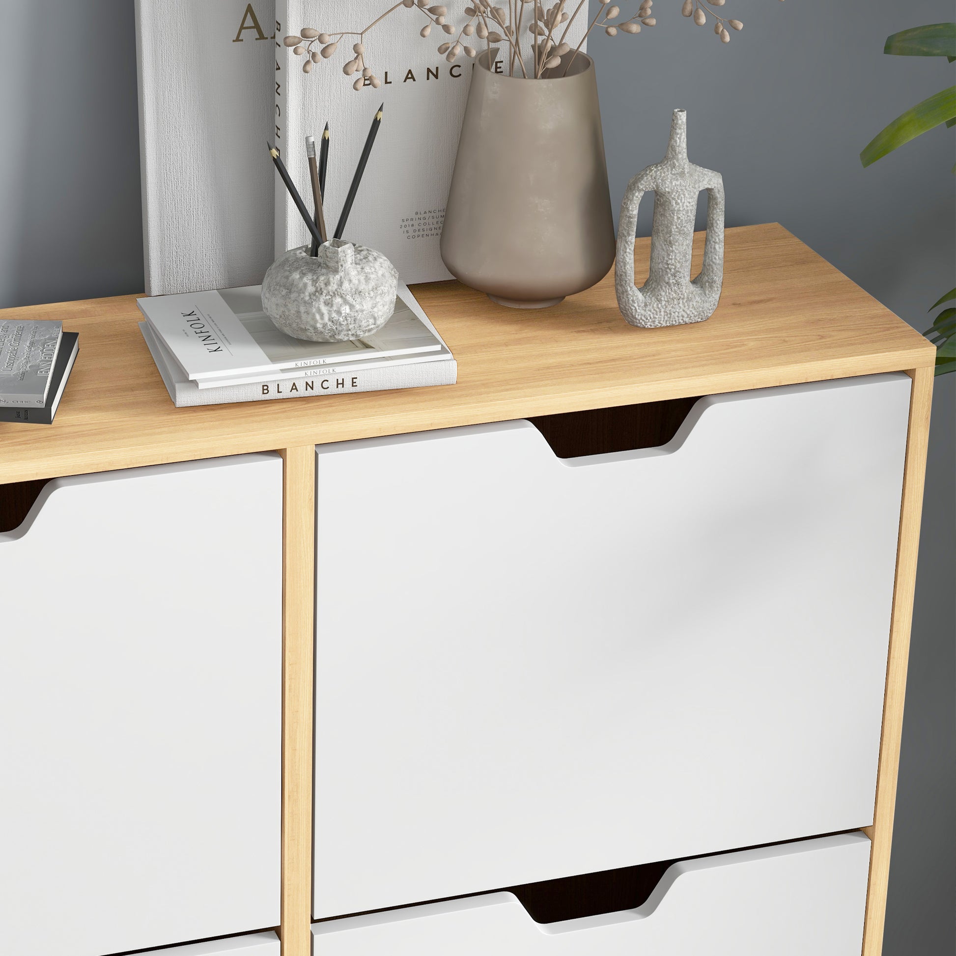 HOMCOM Modern Shoe Cabinet with 4 Flip Drawers, Adjustable Shelf, 16-Pair Storage