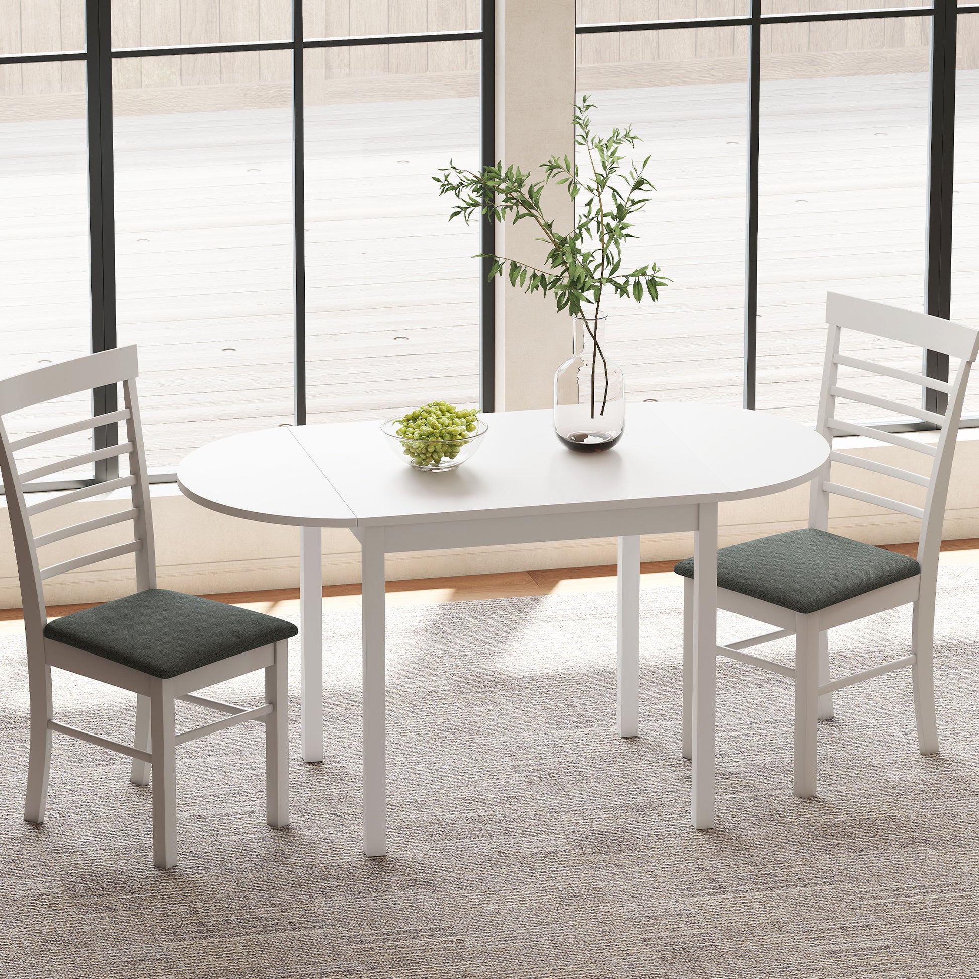 HOMCOM Solid Wood Drop Leaf Dining Table White