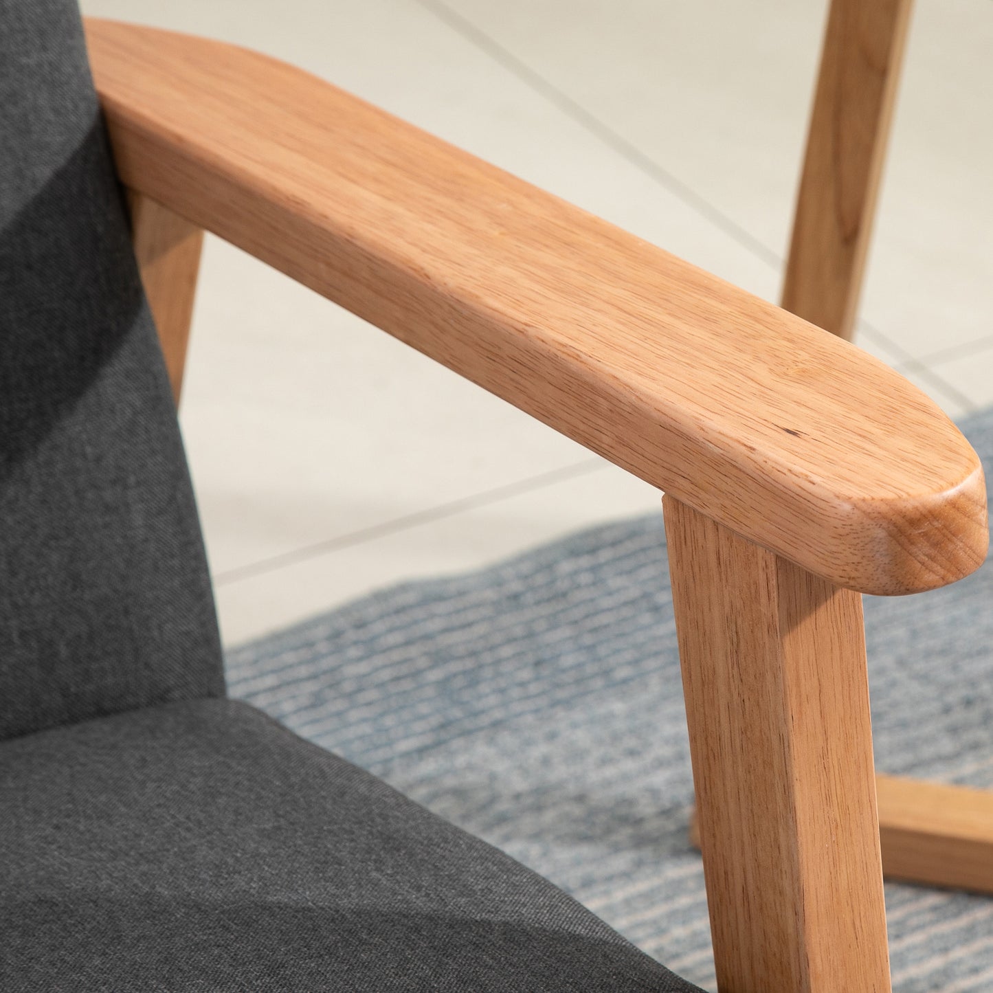 Mid-Century Modern Linen Accent Chair with Wooden Arms - Dark Grey