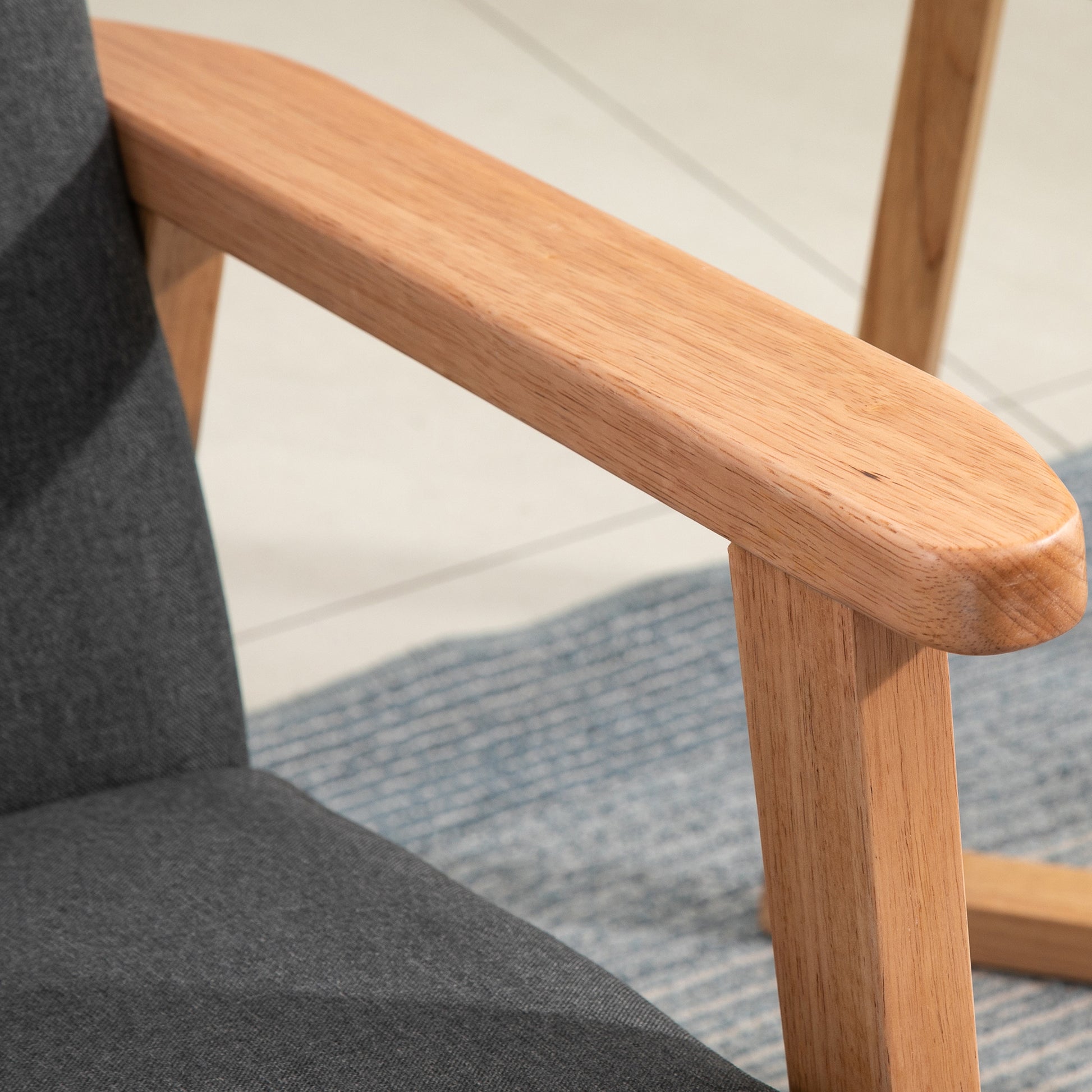 Mid-Century Modern Linen Accent Chair with Wooden Arms - Dark Grey