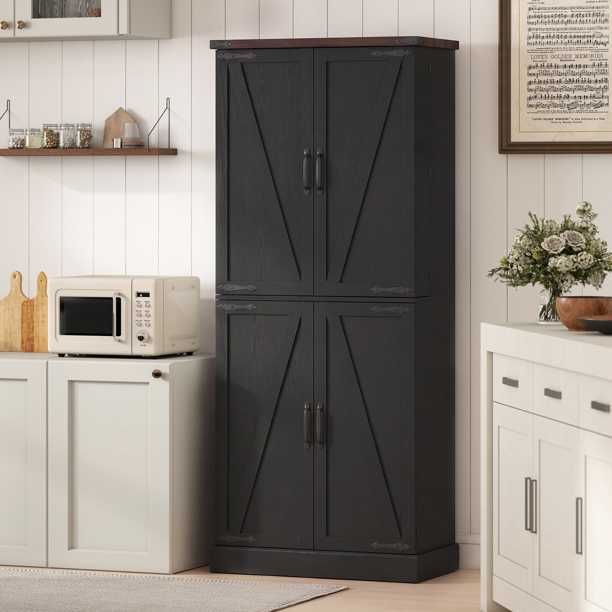 HOMCOM Tall Kitchen Pantry Cabinet Farmhouse Black