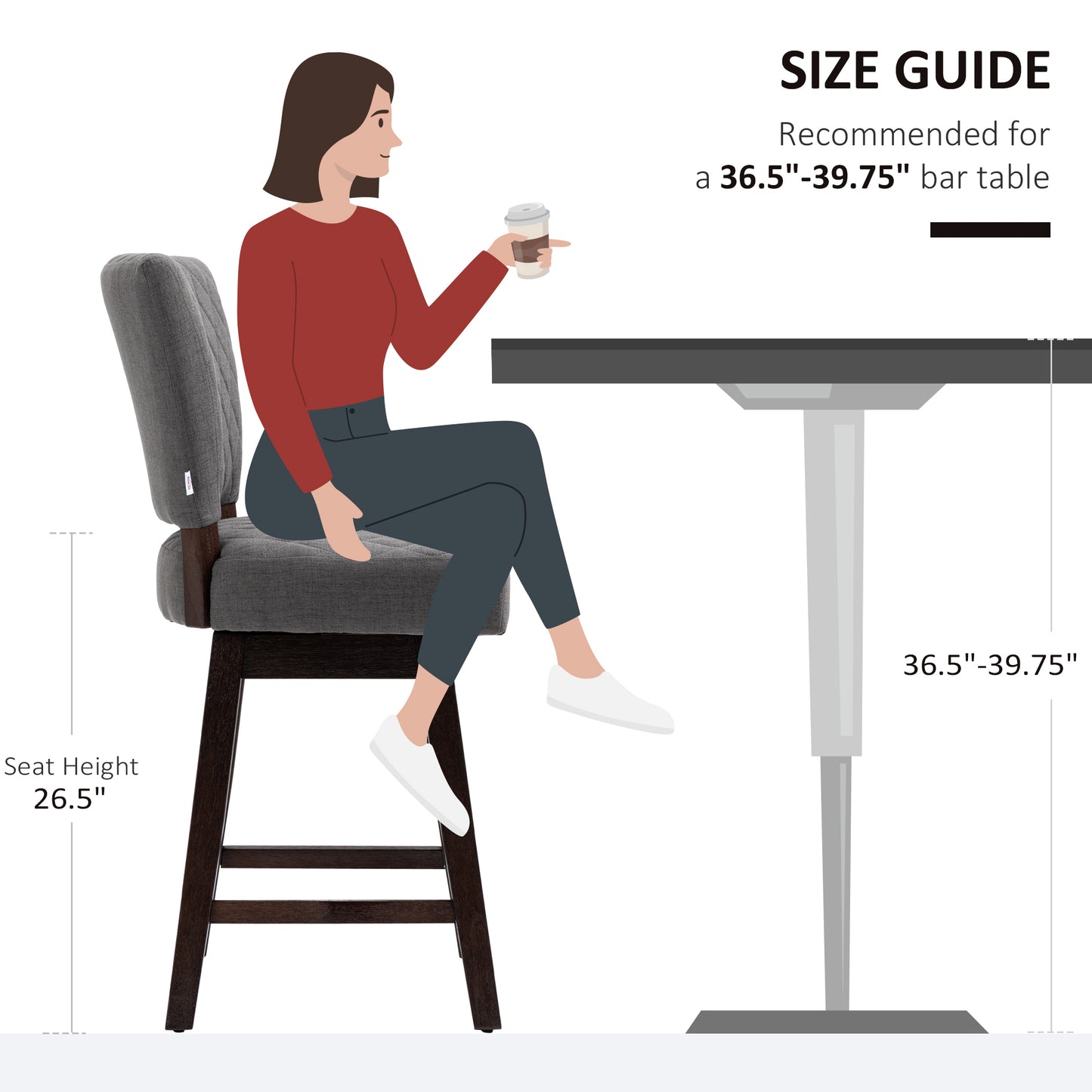 HOMCOM Swivel Counter Bar Stools Set of 2, Wood Legs, Footrests, Dark Grey