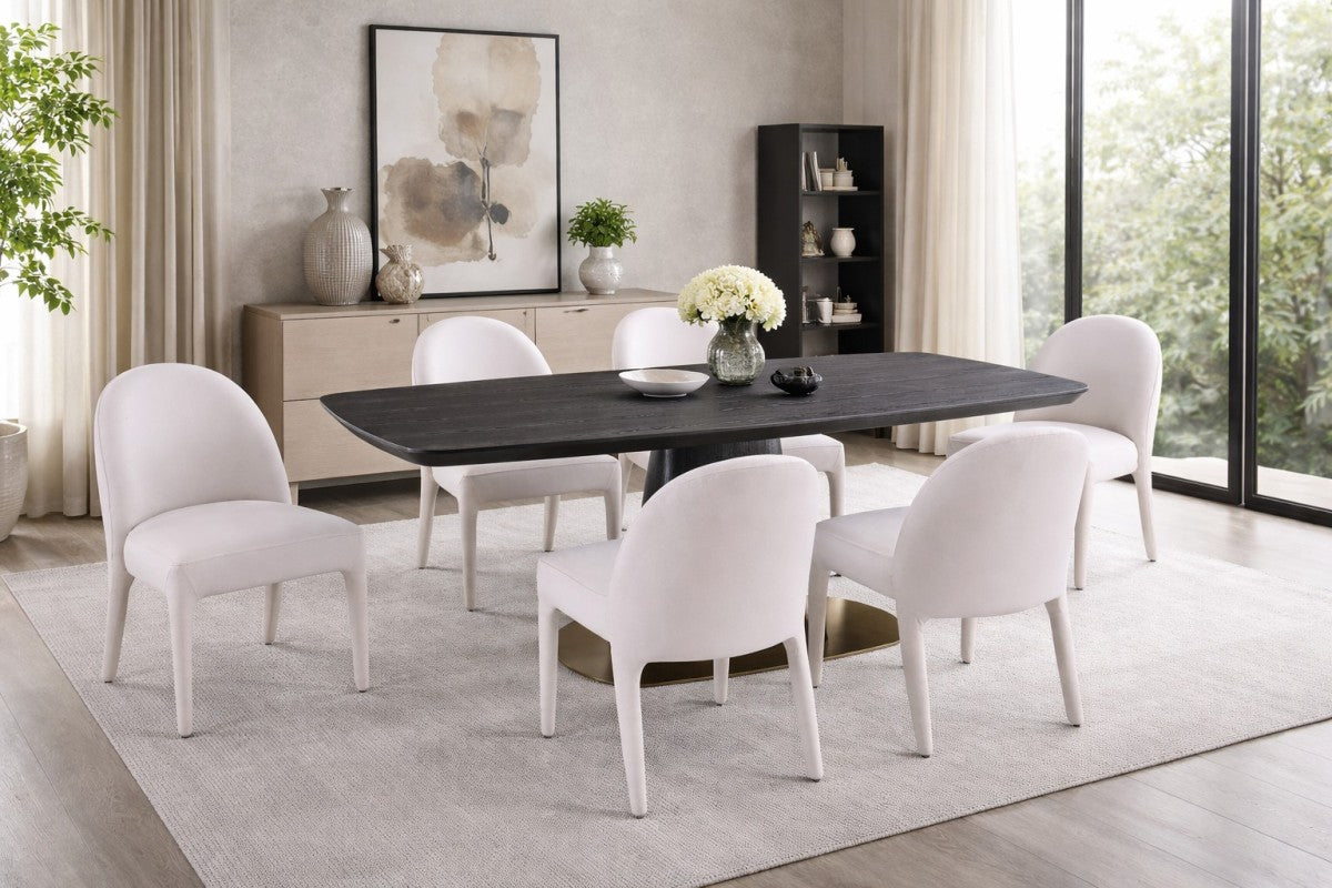 Curved 7-Piece Dining Set – Black/Beige
