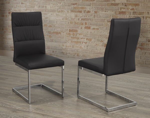 Elegant Black Fabric Dining Chairs Set of Two, Modern Chrome Legs