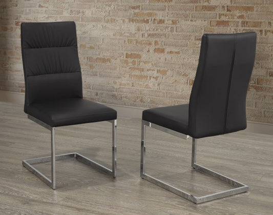 Elegant Black Fabric Dining Chairs Set of Two, Modern Chrome Legs