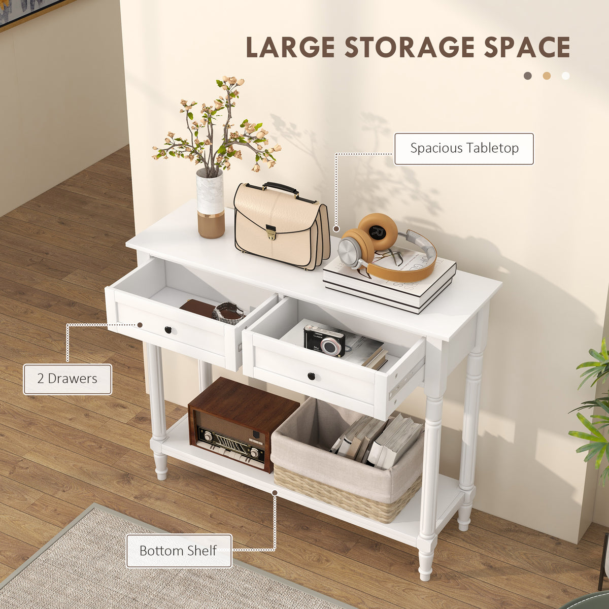 Hallway Console Table with 2 Drawers, White
