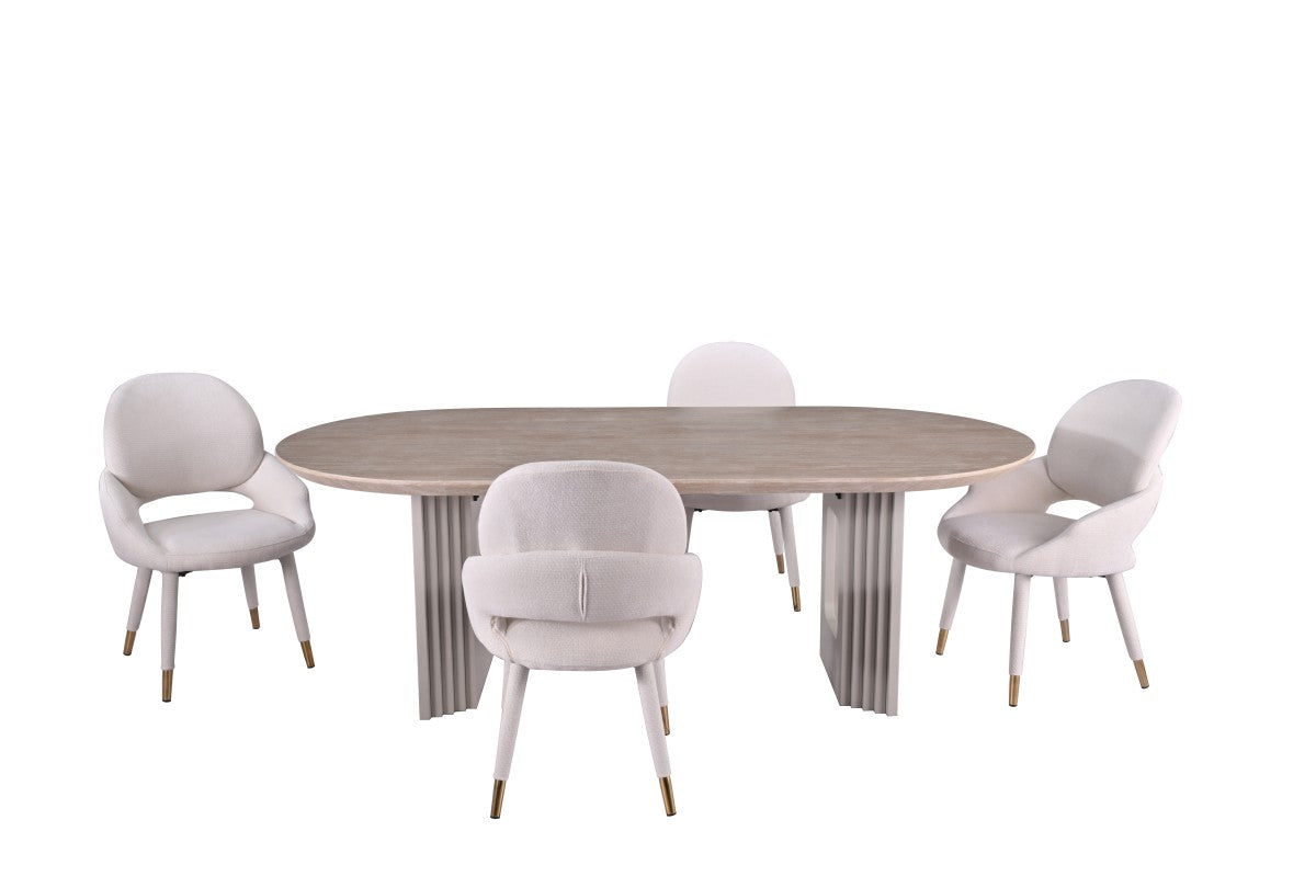 Curved 5-Piece Dining Set – Beige