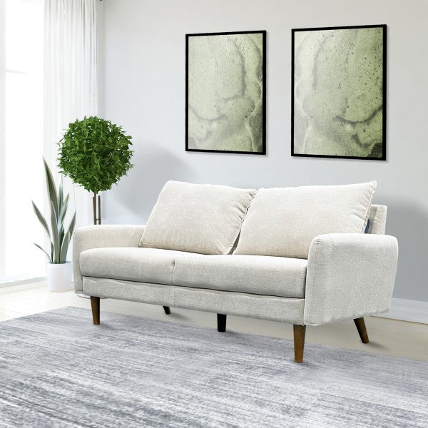 Modern Elegant Beige 3-Seater Sofa, Slim Arms, Splayed Legs