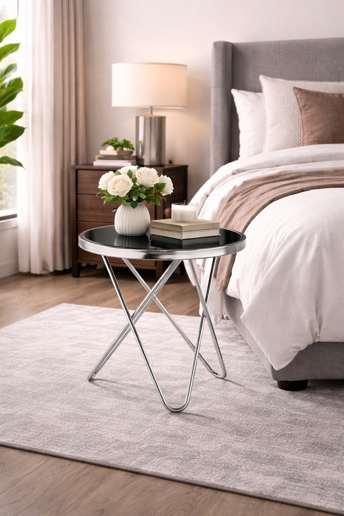 Glass Accent Table – Silver