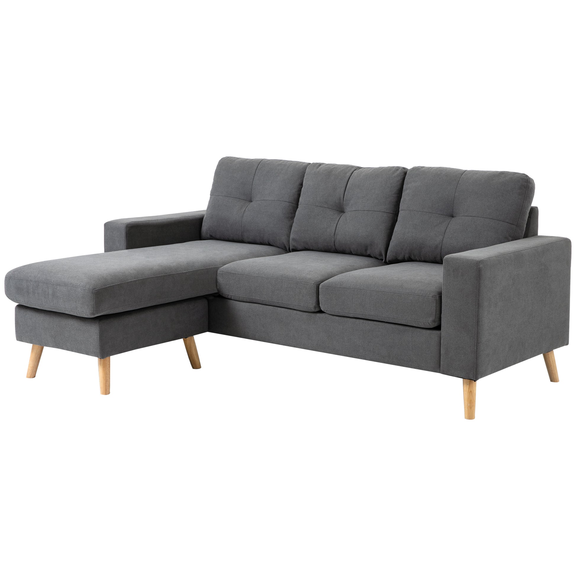 HOMCOM Reversible Chaise L-Shaped Sectional Sofa, Dark Grey Wooden Legs