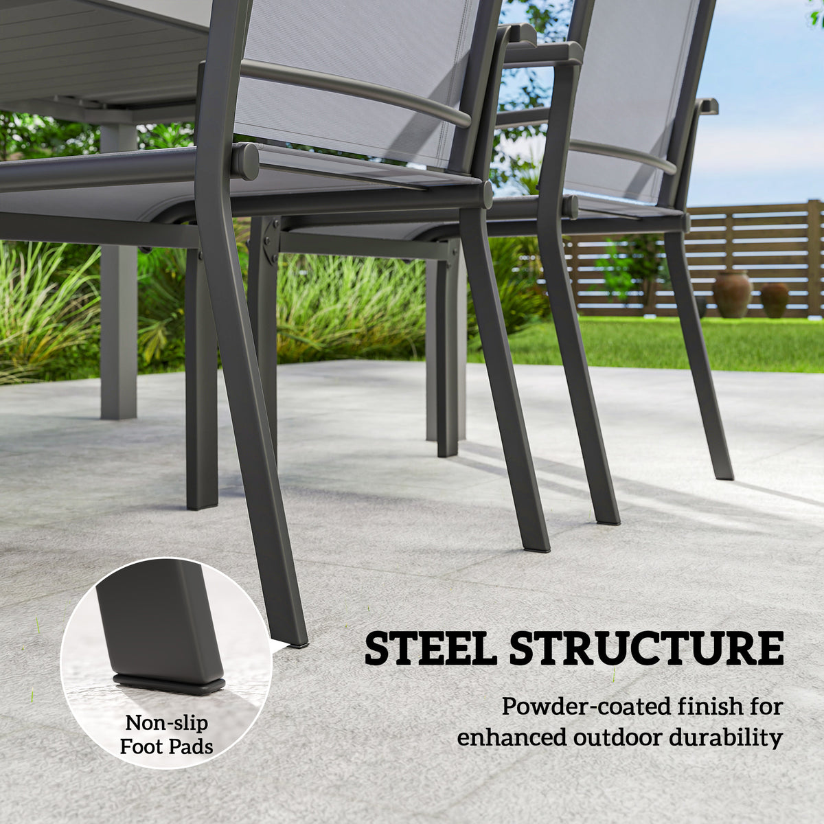 Stackable Patio Chairs Set of 4, Outdoor Dining Chairs with All Weather Breathable Mesh and Armrests