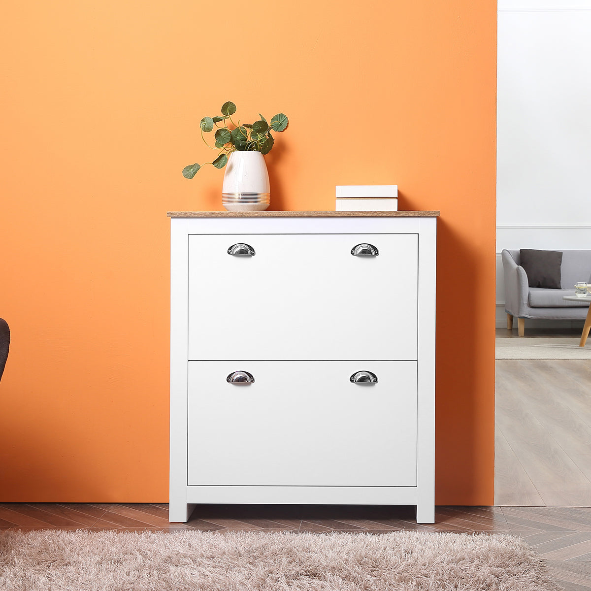 Modern Shoe Cabinet with 2 Flip Drawers – 31"W x 36"H