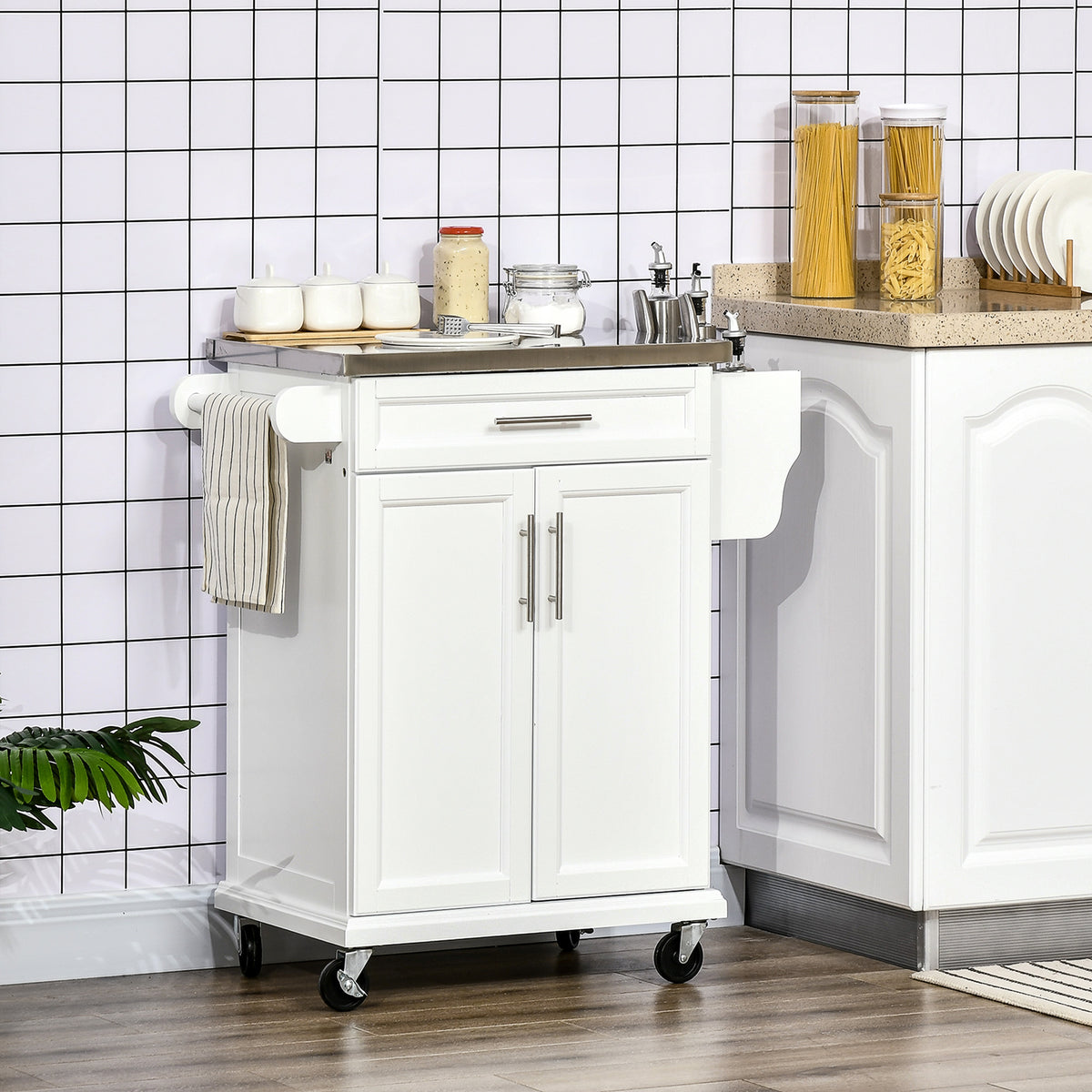 Kitchen Island with Stainless Steel Top – 33"W x 36"H