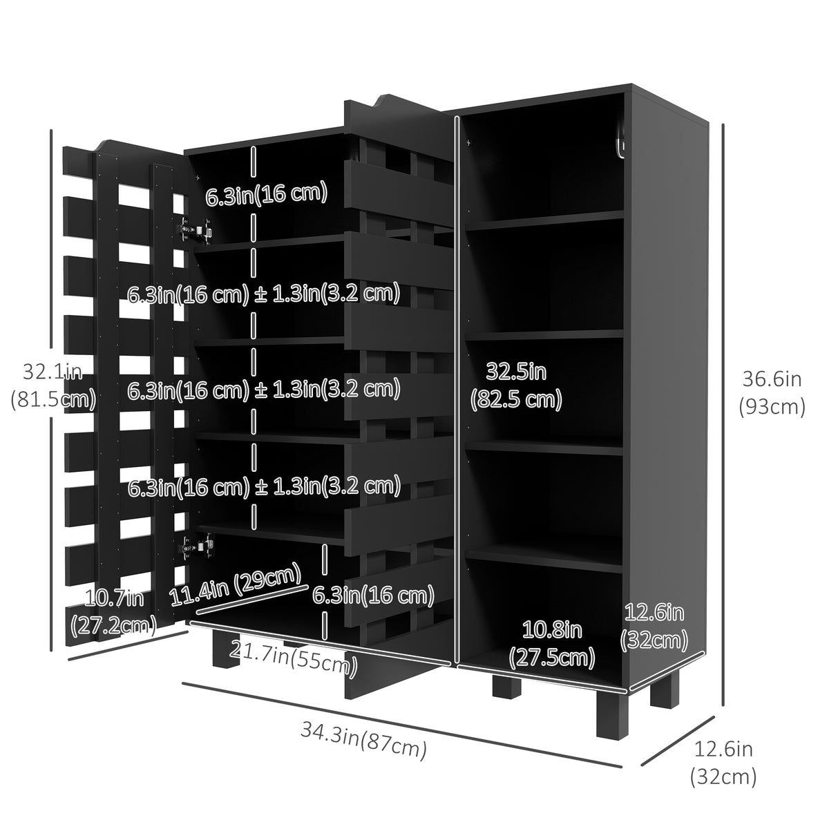 Shoe Cabinet with 5-Tier Double Door Storage – 34"W x 37"H
