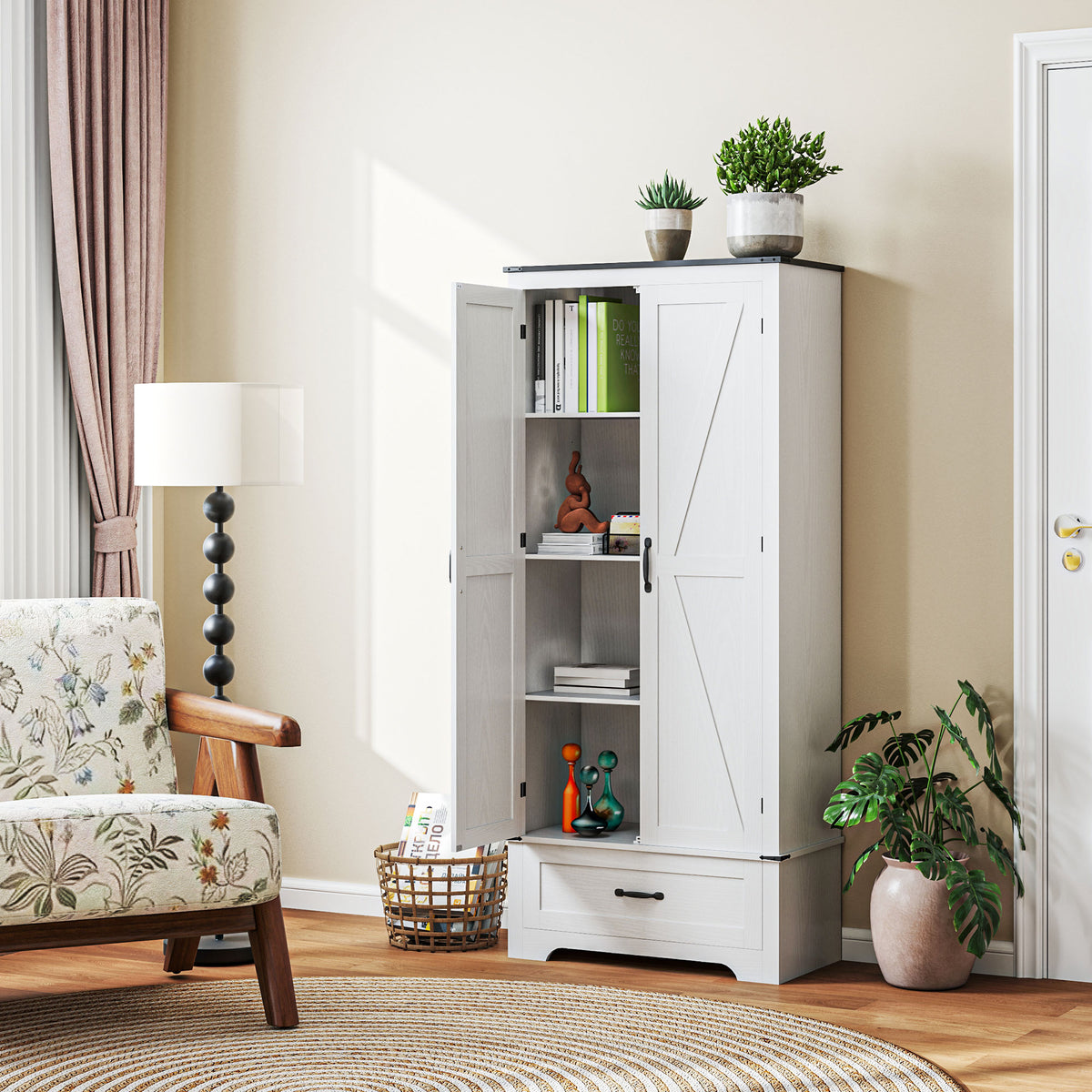 Farmhouse Pantry Cabinet with Adjustable Shelves – 31"W x 72"H