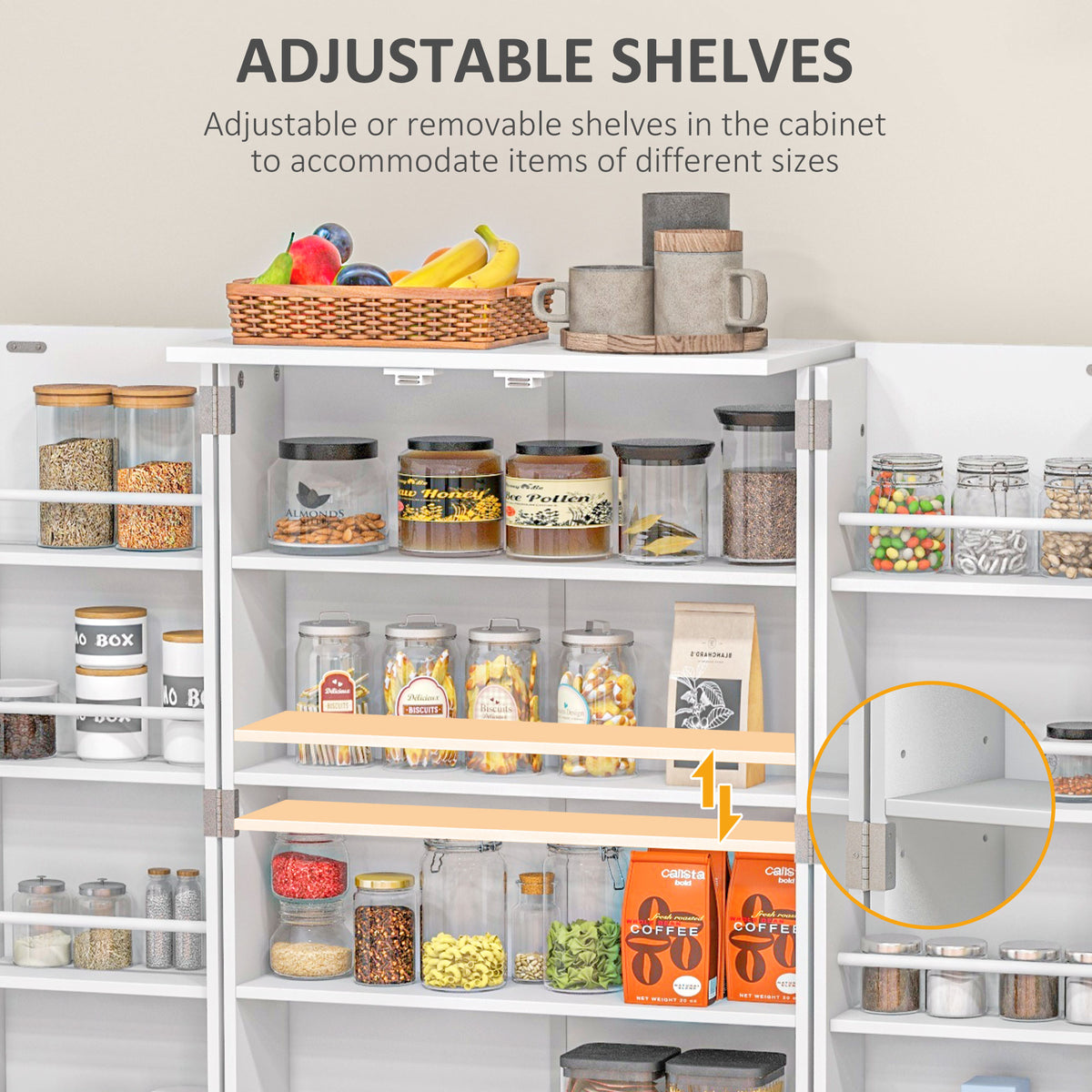 2-Door Kitchen Pantry Cabinet with 4-tier Shelving – 24"W x 44"H