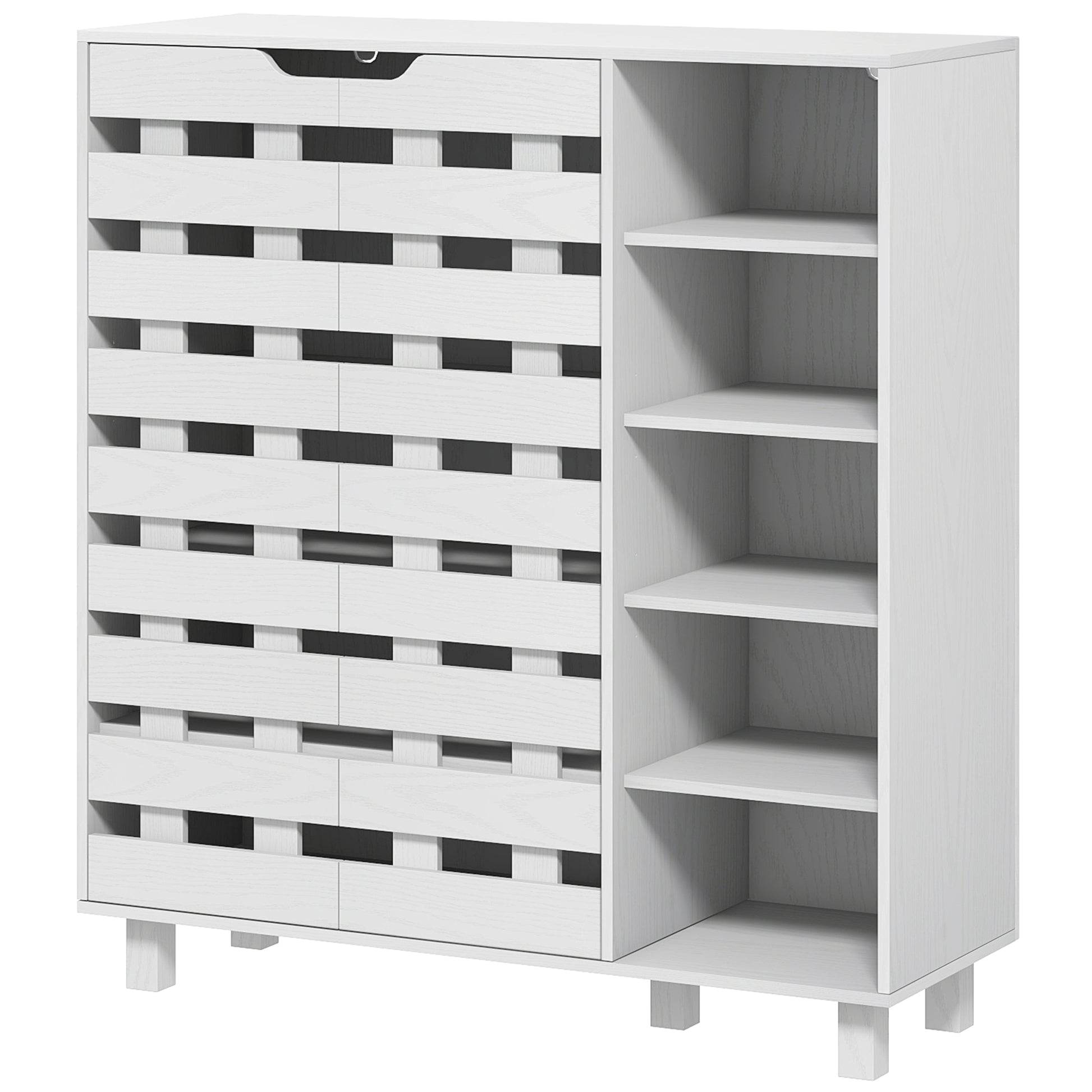 HOMCOM White 5-Tier Shoe Cabinet Organizer: Double Door & Open Shelves