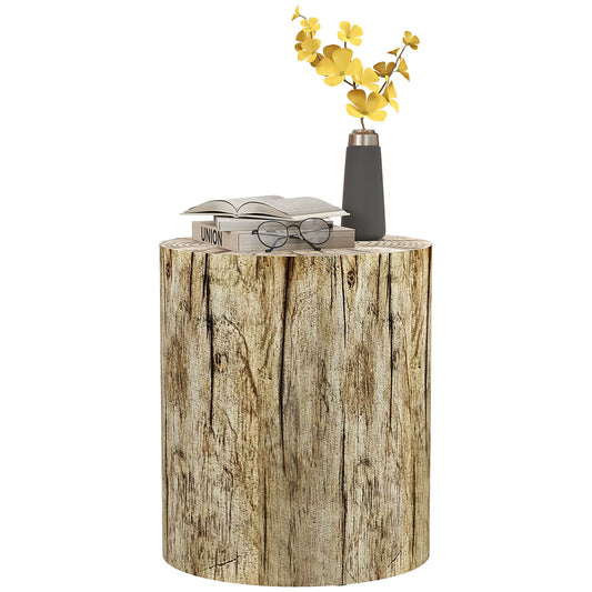 HOMCOM Natural Concrete Tree Stump End Table, Indoor Outdoor Garden Stool