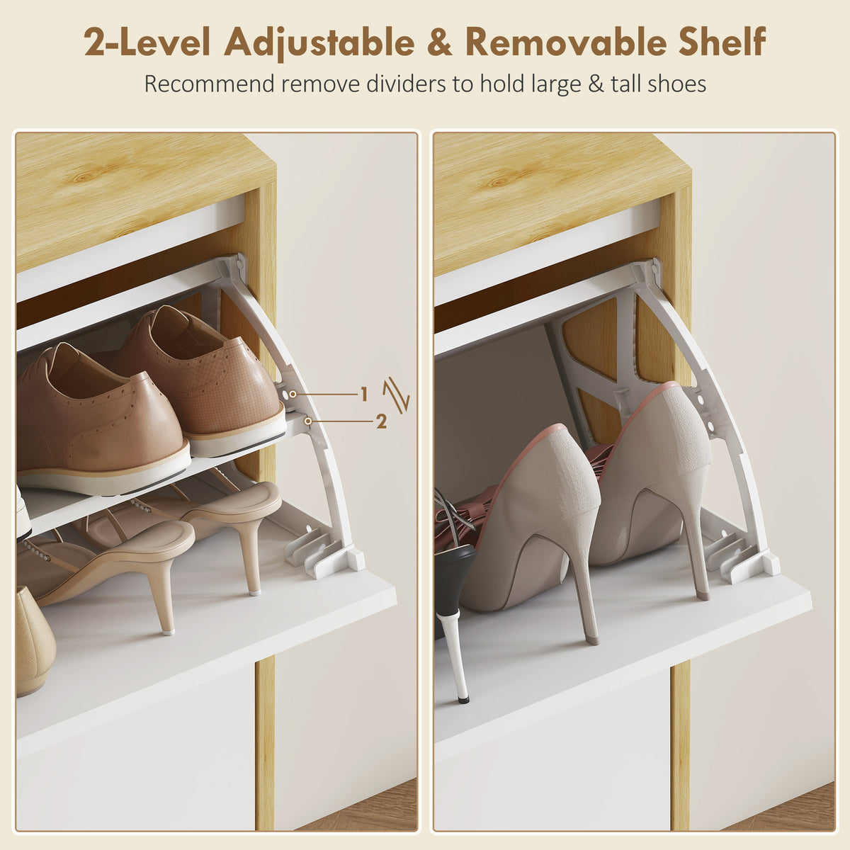 High Gloss Narrow Shoe Cabinet with 2 Flip Drawers – 32"W x 36"H