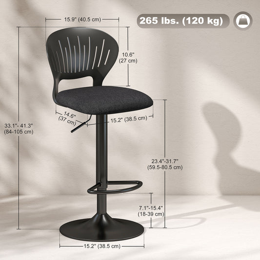 Linen-Look Swivel Counter Stools with Hollow Backrest and Footrest, Set of 2, Black