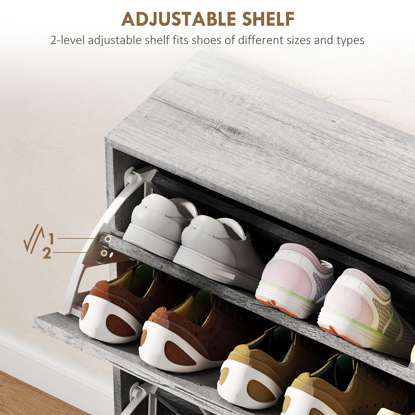 HOMCOM Slim Grey 4-Drawer Flip Shoe Cabinet 12 Pair Entryway Organizer