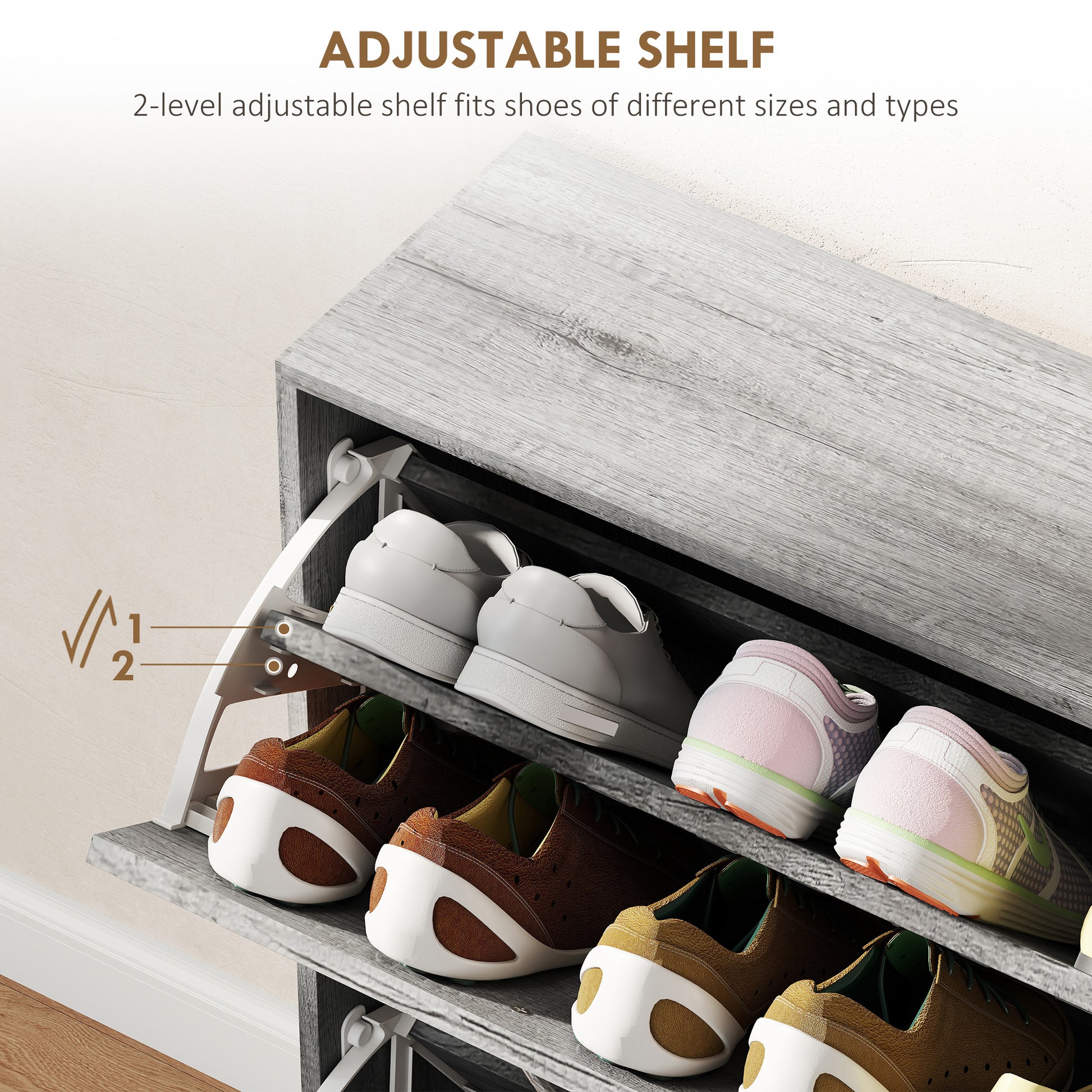 HOMCOM Slim Grey 4-Drawer Flip Shoe Cabinet 12 Pair Entryway Organizer