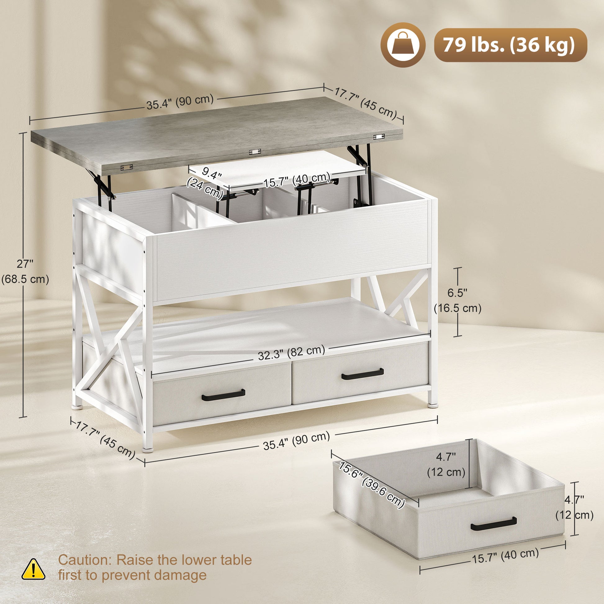 HOMCOM Modern Lift-Top Coffee Table with Fabric Drawers and Hidden Storage