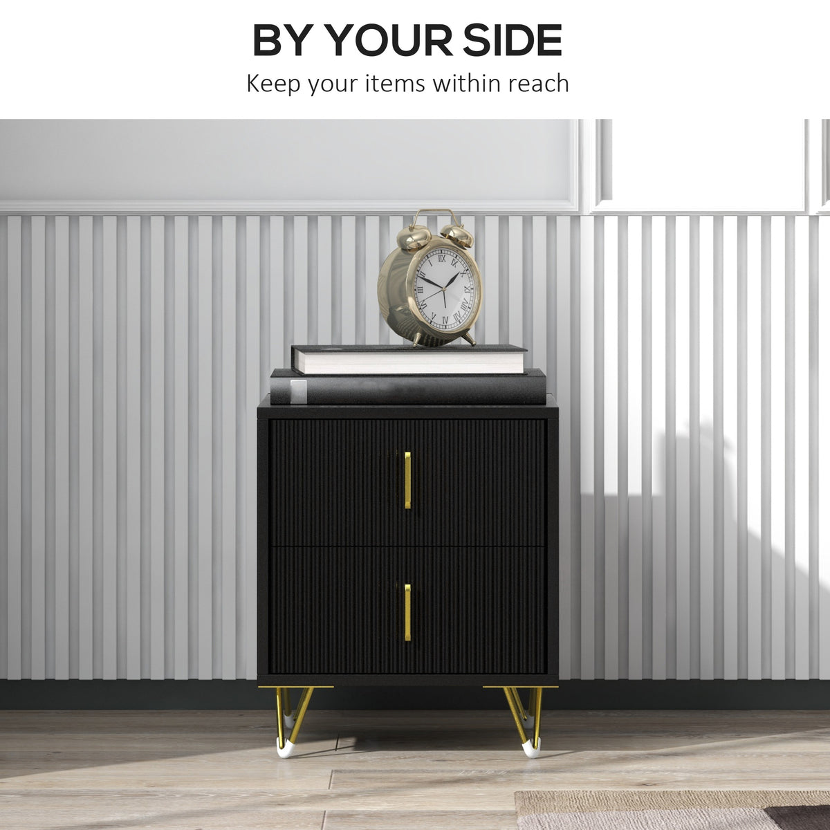 Modern 2-Drawer Nightstand with Metal Legs – 16"W x 19"H
