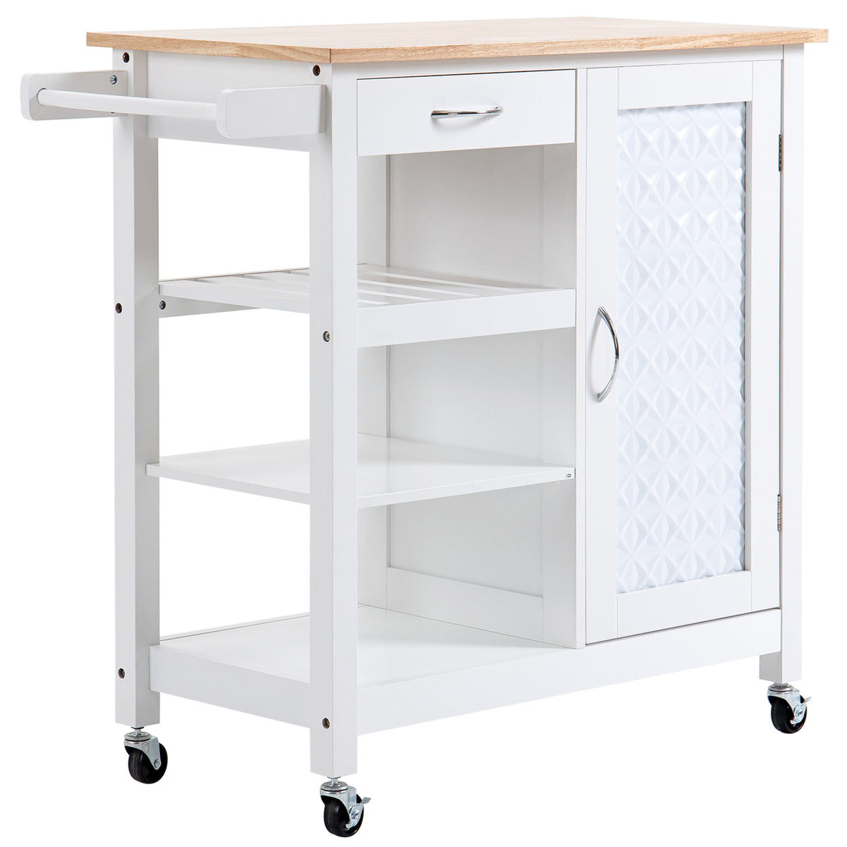 Kitchen Cart on Wheels with Embossed Door Panel – 36"W x 33"H