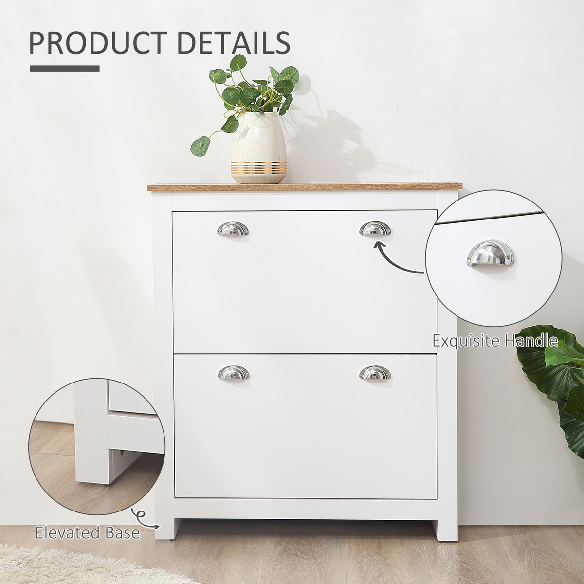 Modern Shoe Cabinet with 2 Flip Drawers – 31"W x 36"H
