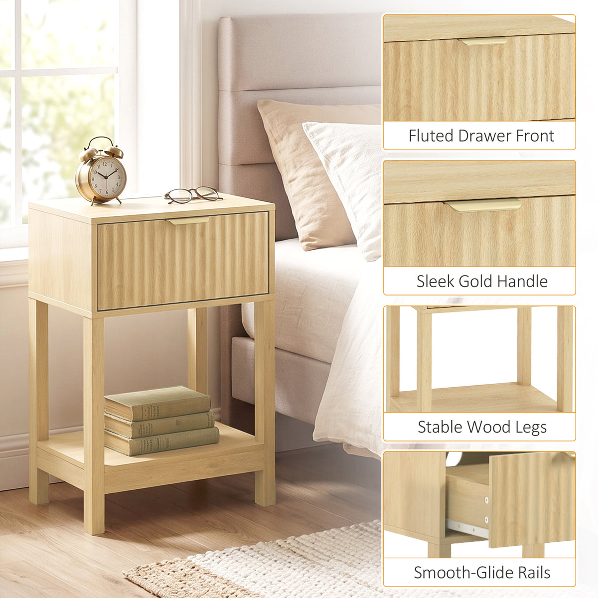 Slim Nightstands with Built-In Charging, Set of 2 – 16"W x 24"H