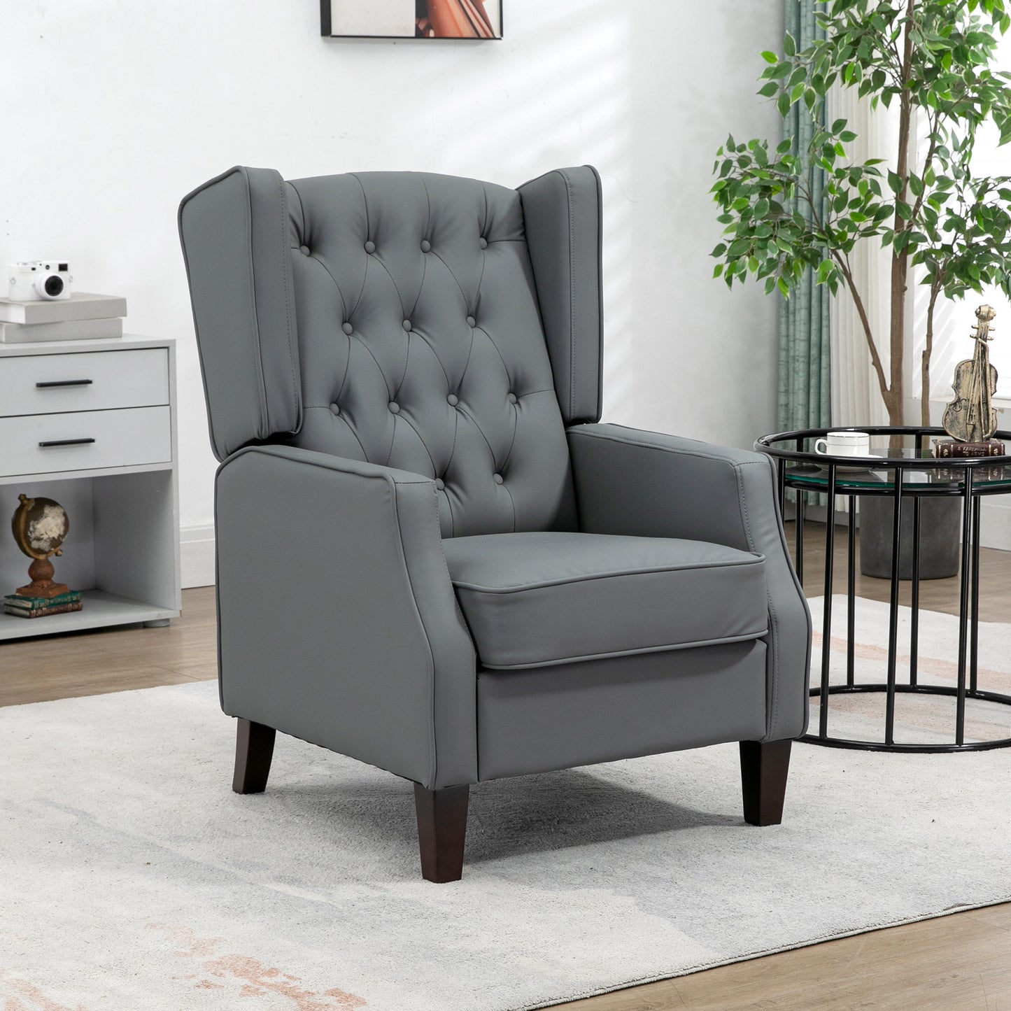 HOMCOM Modern Grey Faux Leather Armchair with Thick Padded Wingback Design