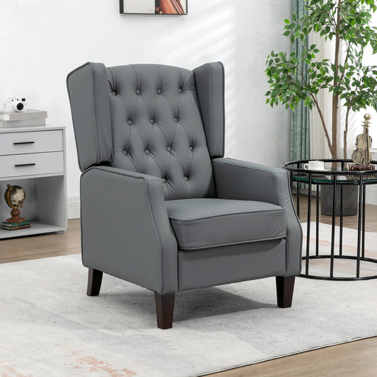 HOMCOM Modern Grey Faux Leather Armchair with Thick Padded Wingback Design